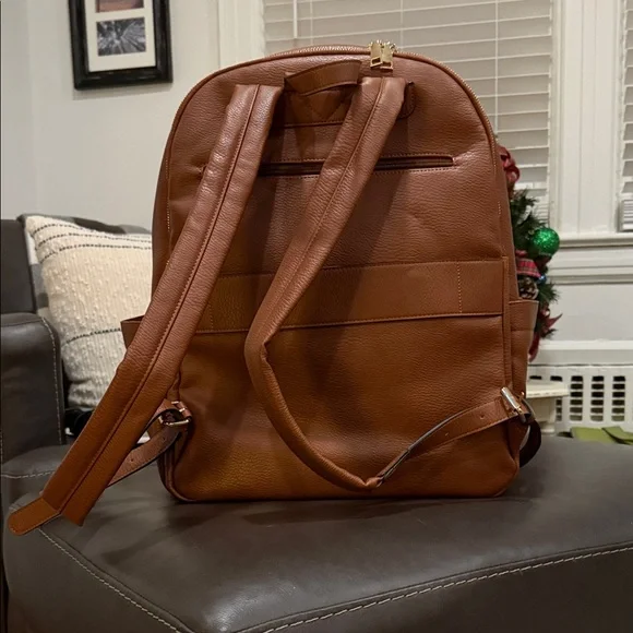 Poppy & Peonies Tan Leather Backpack - Picture 2 of 5